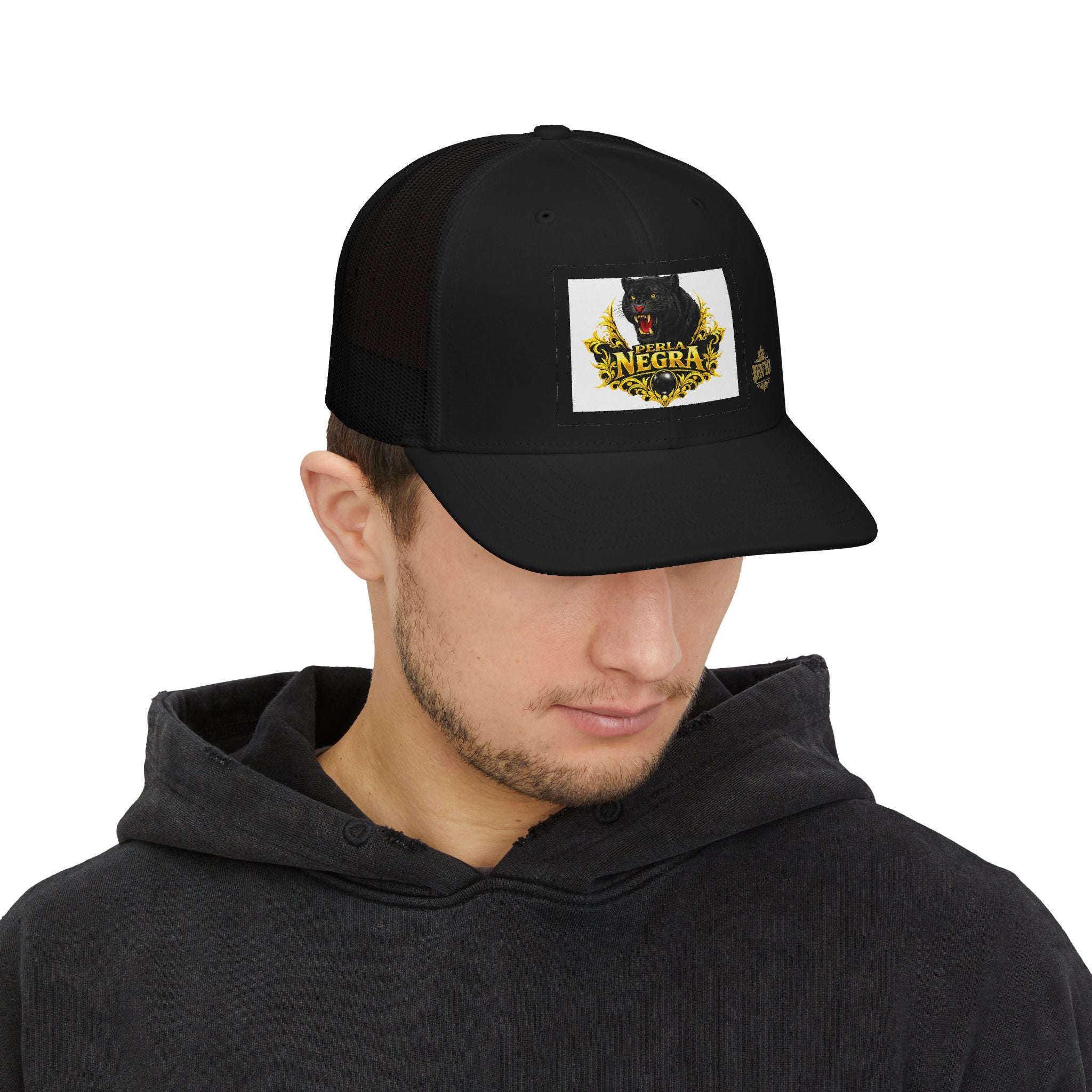 Perla Negra black panther trucker hat