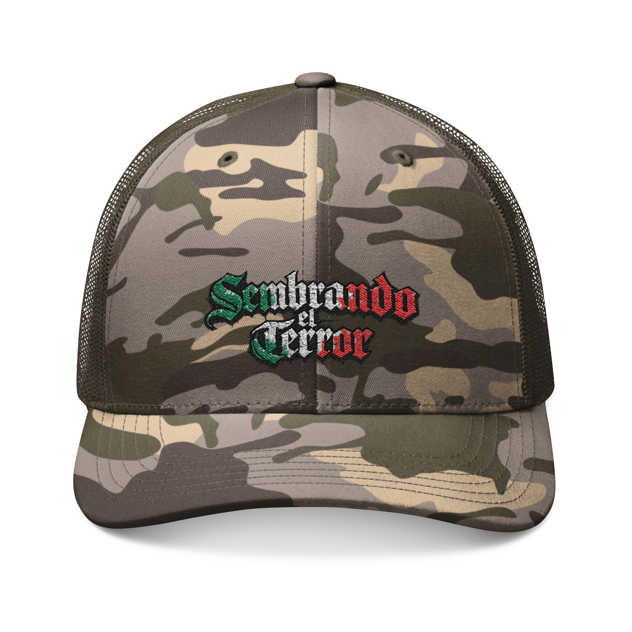 Sembrando el Terror camo trucker hat