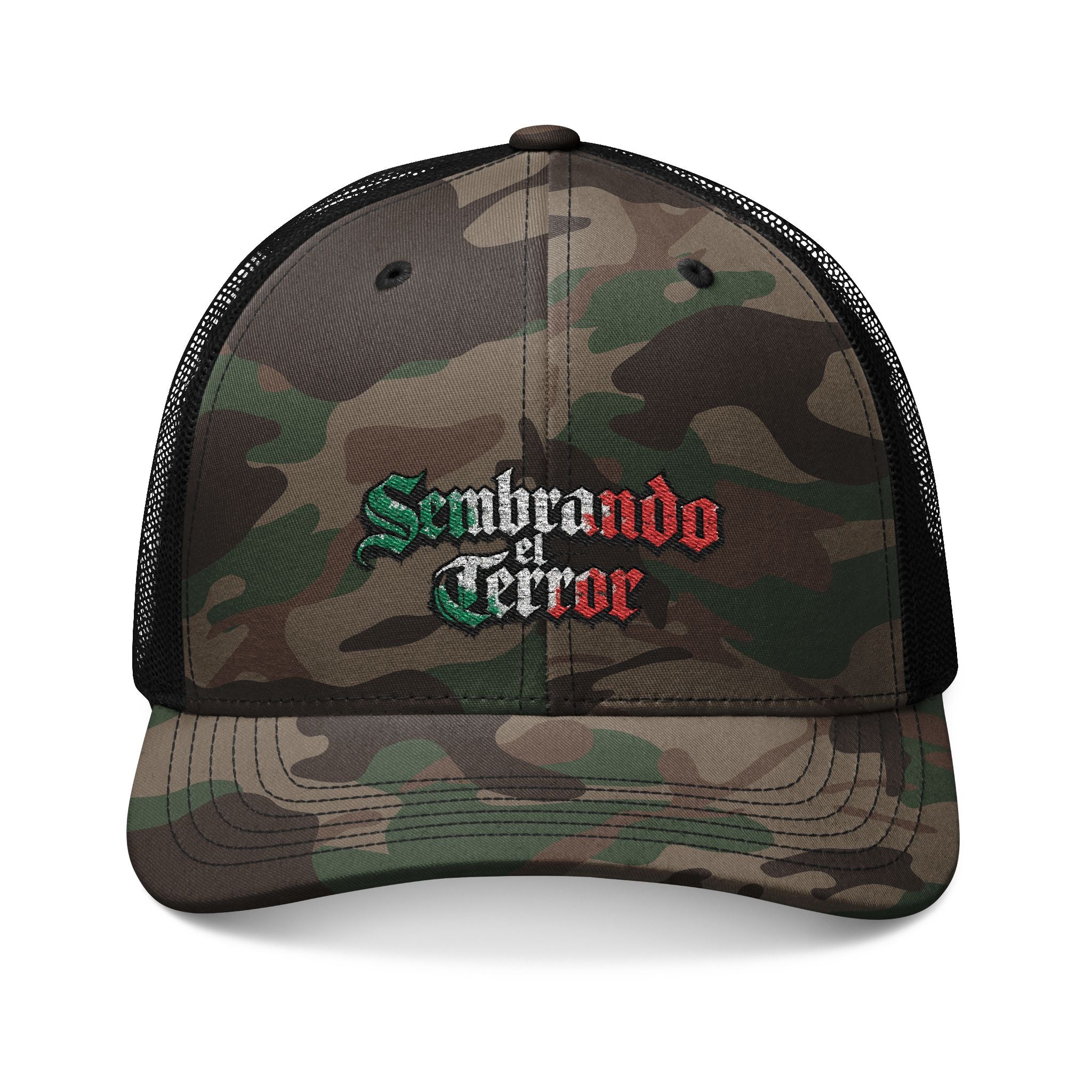 Sembrando el Terror camo trucker hat